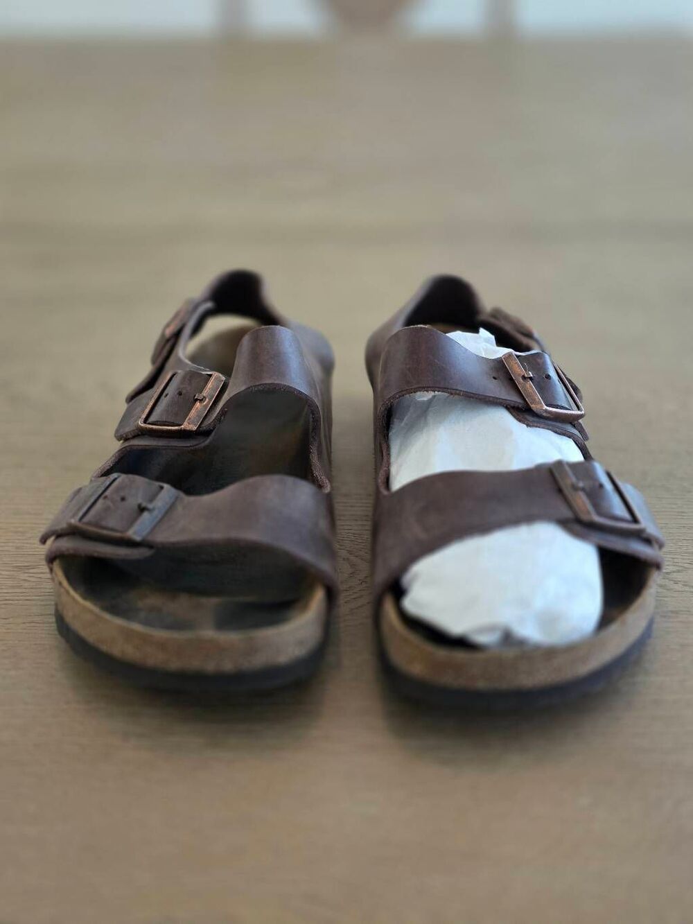 Birkenstock Milano Oiled Leather Sandals Brown Tan Men's Size 10 Back Strap - Picture 14 of 16